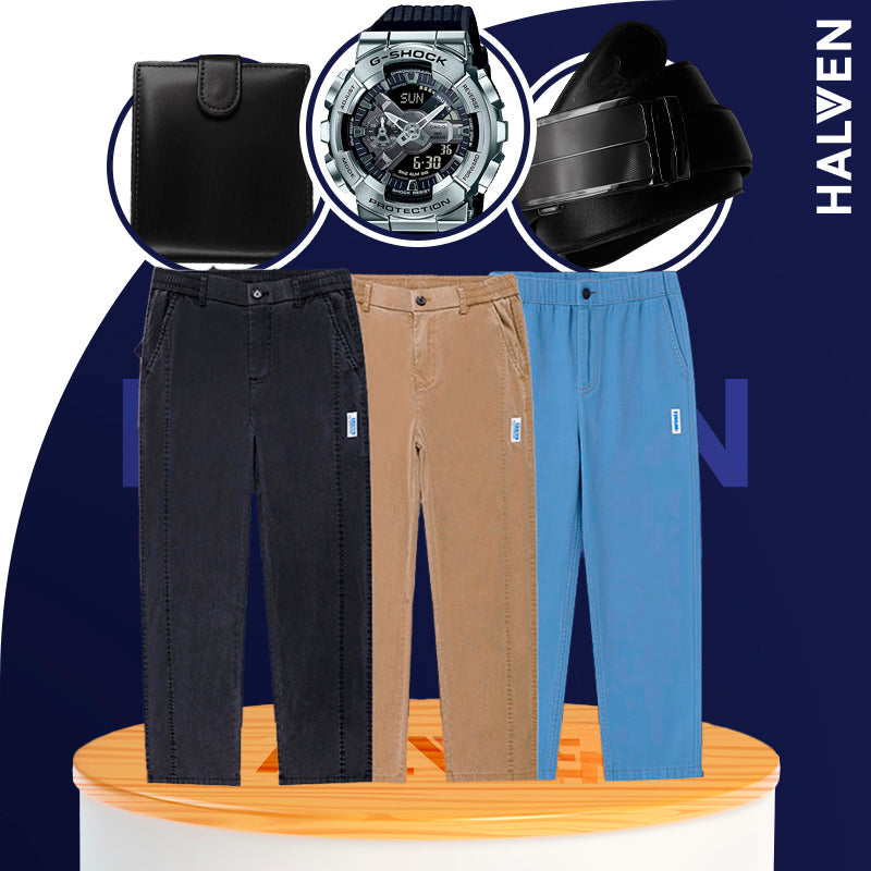 [Leve 3 Pague 2] Calça Masculina Navon em Seda Gelo e Poliéster +BRINDES: Relógio, Cinto e Carteira