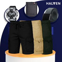 [Leve 3 Pague 2] Shorts Masculinos Selva em Tecido de Algodão e Poliéster (Qualidade e Robustez!) +BRINDES: Relógio, Cinto e Carteira