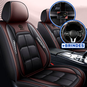 Capa Universal Completa Para Carro Thunder em Couro Legítimo e AirBag +BRINDES: 3 Tapetes Para Carro e Capa de Volante