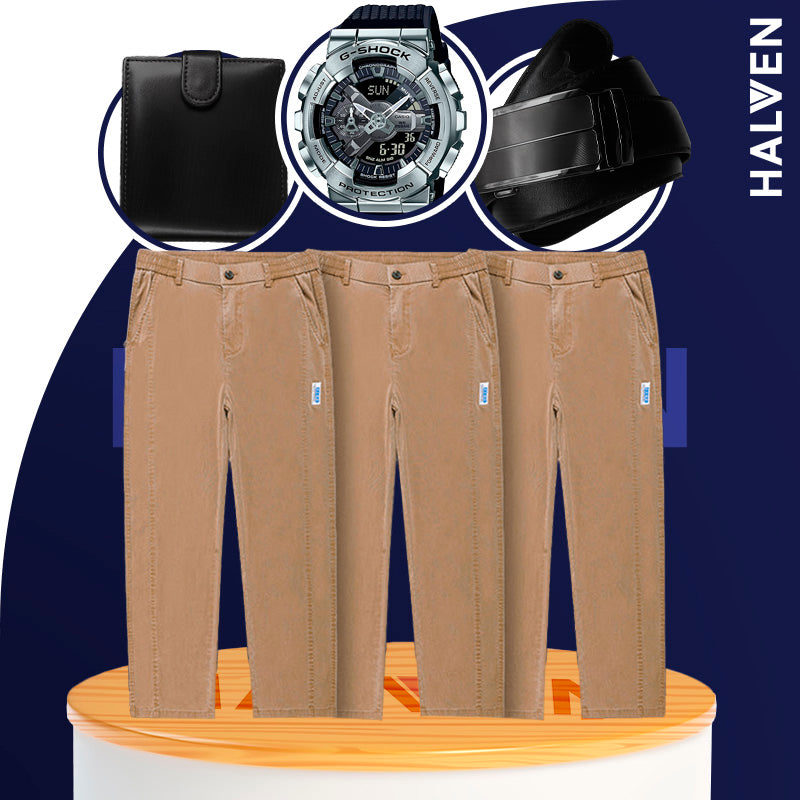 [Leve 3 Pague 2] Calça Masculina Navon em Seda Gelo e Poliéster +BRINDES: Relógio, Cinto e Carteira
