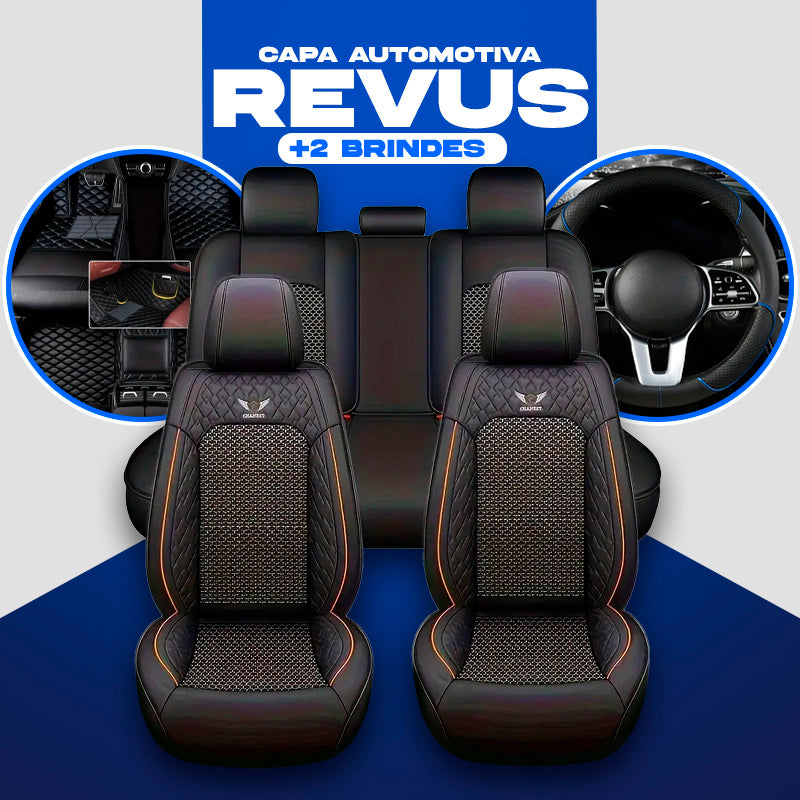 Capa para Banco de Carro Completa Revus em Couro Legítimo Universal com AirBag +BRINDE: Tapete e Capa de Volante