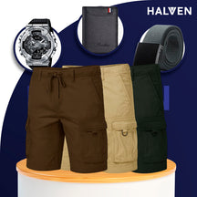 [Leve 3 Pague 2] Shorts Masculinos Selva em Tecido de Algodão e Poliéster (Qualidade e Robustez!) +BRINDES: Relógio, Cinto e Carteira