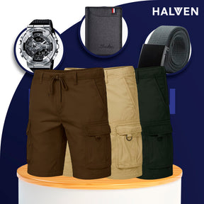 [Leve 3 Pague 2] Shorts Masculinos Selva em Tecido de Algodão e Poliéster (Qualidade e Robustez!) +BRINDES: Relógio, Cinto e Carteira