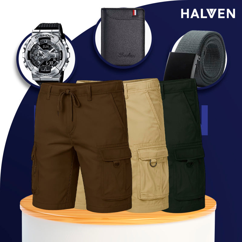 [Leve 3 Pague 2] Shorts Masculinos Selva em Tecido de Algodão e Poliéster (Qualidade e Robustez!) +BRINDES: Relógio, Cinto e Carteira