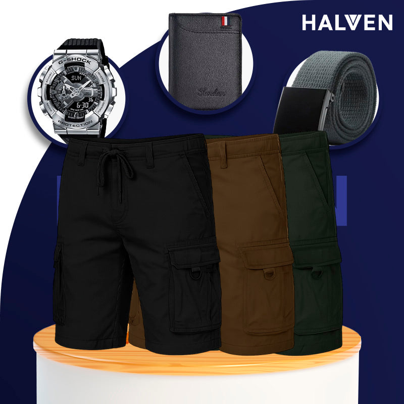 [Leve 3 Pague 2] Shorts Masculinos Selva em Tecido de Algodão e Poliéster (Qualidade e Robustez!) +BRINDES: Relógio, Cinto e Carteira