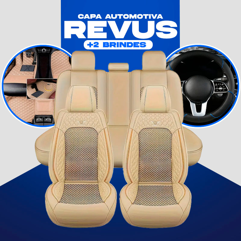 Capa para Banco de Carro Completa Revus em Couro Legítimo Universal com AirBag +BRINDE: Tapete e Capa de Volante
