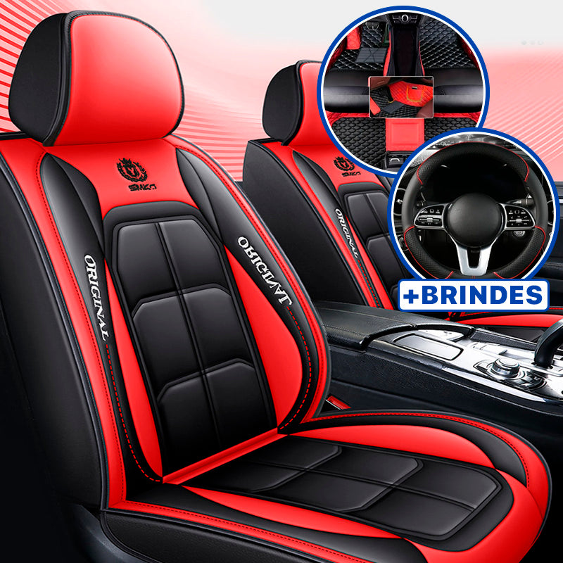 Capa Universal Completa Para Carro Thunder em Couro Legítimo e AirBag +BRINDES: 3 Tapetes Para Carro e Capa de Volante