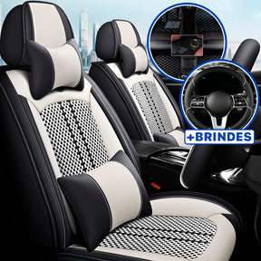 Capa Universal Completa Para Carro Evotek em Couro Legítimo e AirBag +BRINDES: 3 Tapetes Para Carro e Capa de Volante