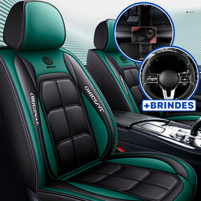 Capa Universal Completa Para Carro Thunder em Couro Legítimo e AirBag +BRINDES: 3 Tapetes Para Carro e Capa de Volante