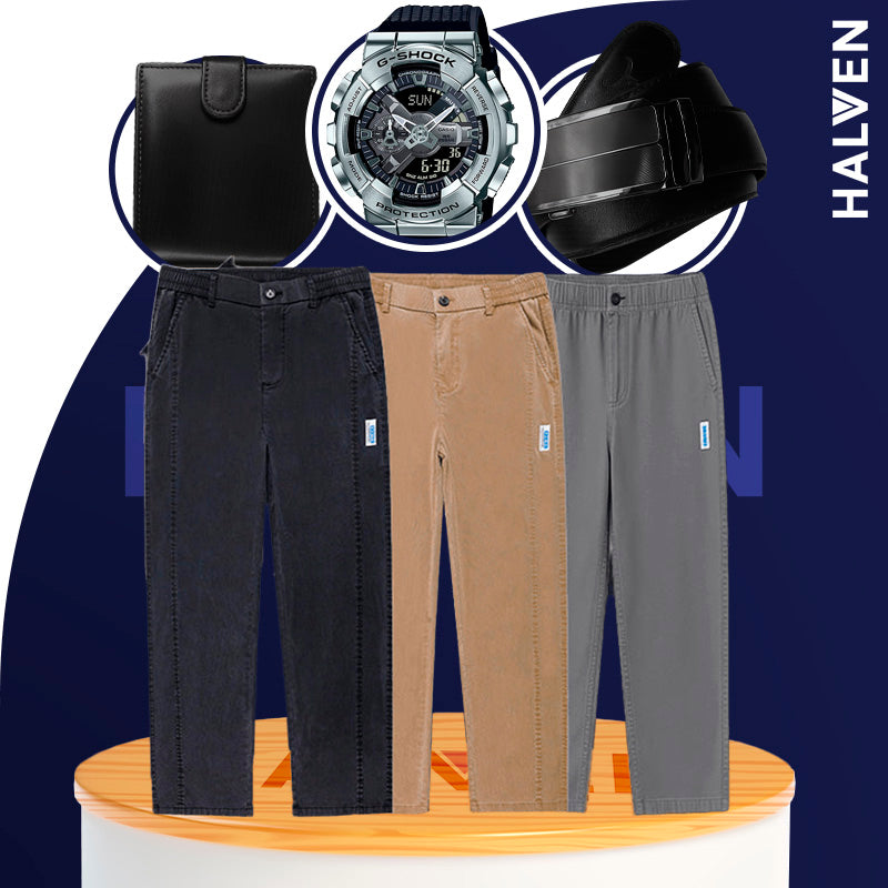[Leve 3 Pague 2] Calça Masculina Navon em Seda Gelo e Poliéster +BRINDES: Relógio, Cinto e Carteira